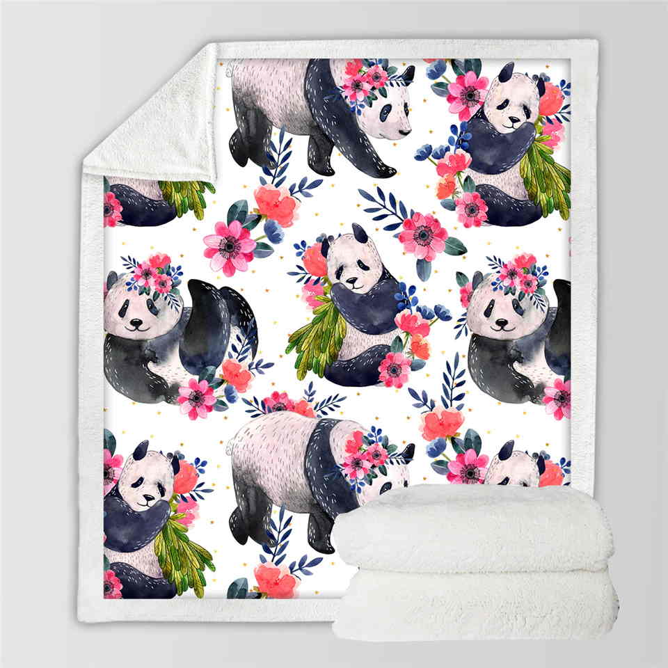 Plaid Panda Fleurs Petit Panda