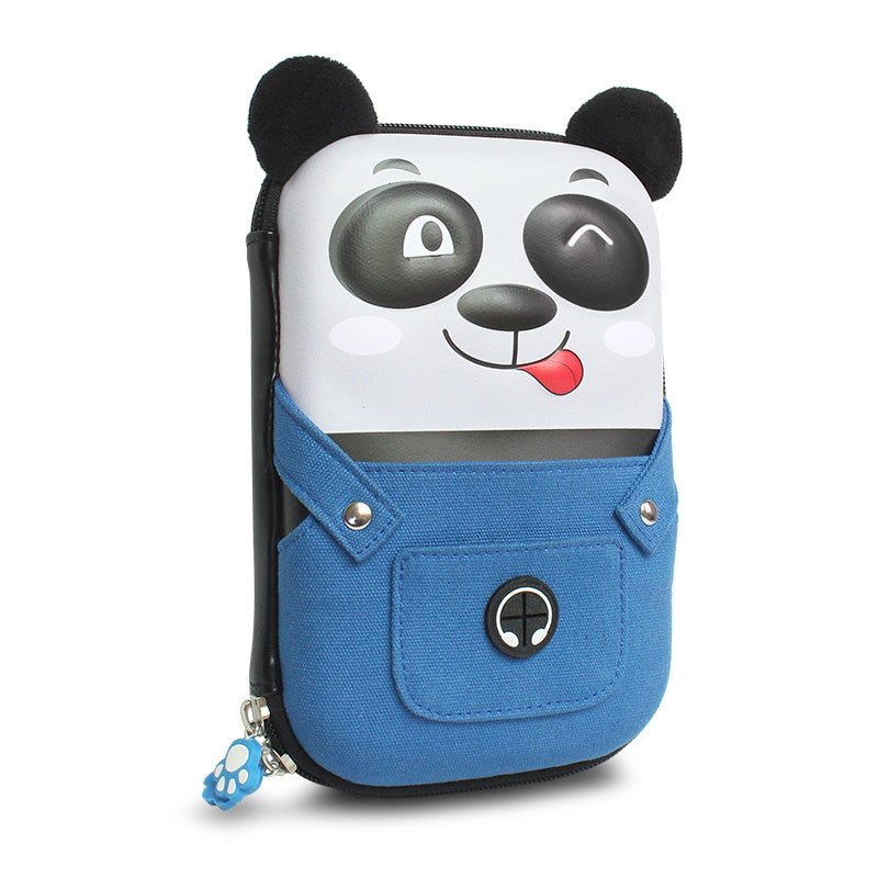 Grande trousse école avec panda, sur fond bleu clair et coton Bio